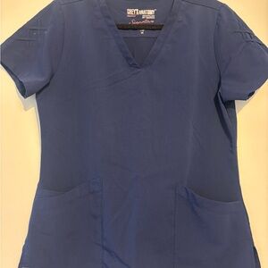 Grey's Anatomy Signature Dark Blue Scrub Top with Shoulder Detail II